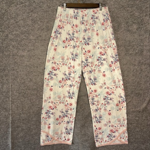 Garnet Hill Asian Wrap Pajama Set Womens Sz M White Floral Organic Lightweight - Picture 5 of 13